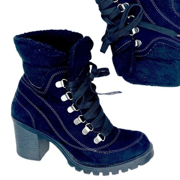 Jellypop Women's Winter Ankle Booties Black Suede Lace Up Chunky Rubber Heel 7.5 - Picture 5 of 9